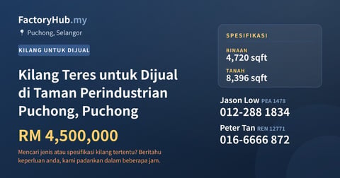Kilang Untuk Dijual - Kilang Teres untuk Dijual di Taman Perindustrian Puchong, Puchong - Puchong, Selangor