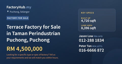 Factory For Sale - Terrace Factory for Sale in Taman Perindustrian Puchong, Puchong - Puchong, Selangor