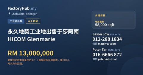 土地 出售 - 永久地契工业地出售于莎阿南 HICOM Glenmarie - Shah Alam, Selangor
