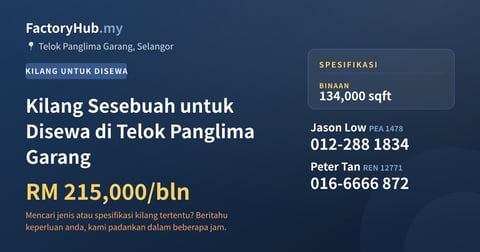 Kilang Untuk Disewa - Kilang Sesebuah untuk Disewa di Telok Panglima Garang - Telok Panglima Garang, Selangor