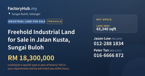 Land For Sale - Freehold Industrial Land for Sale in Jalan Kusta, Sungai Buloh - Sungai Buloh, Selangor