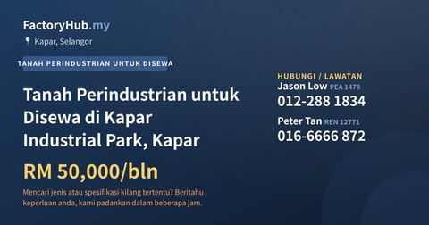 Tanah Untuk Disewa - Tanah Perindustrian untuk Disewa di Kapar Industrial Park, Kapar - Kapar, Selangor