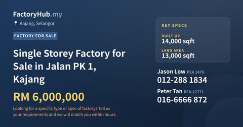 Factory For Sale - Single Storey Factory for Sale in Jalan PK 1, Kajang - Kajang, Selangor