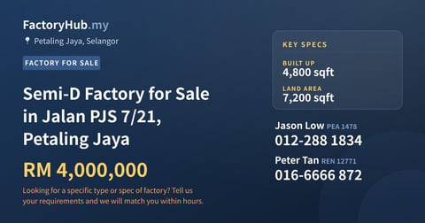 Factory For Sale - Semi-D Factory for Sale in Jalan PJS 7/21, Petaling Jaya - Petaling Jaya, Selangor
