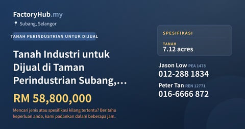 Tanah Industri untuk Dijual di Taman Perindustrian Subang, Subang, 7.12 ekar