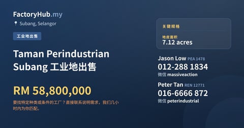 Taman Perindustrian Subang 工业地出售，7.12 英亩