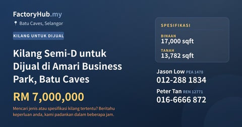 Kilang Untuk Dijual - Kilang Semi-D untuk Dijual di Amari Business Park, Batu Caves - Batu Caves, Selangor