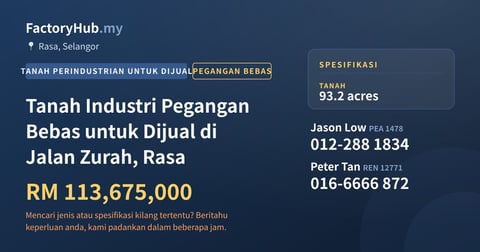 Tanah Untuk Dijual - Tanah Industri Pegangan Bebas untuk Dijual di Jalan Zurah, Rasa - Rasa, Selangor