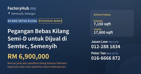 Kilang Untuk Dijual - Pegangan Bebas Kilang Semi-D untuk Dijual di Semtec, Semenyih - Semenyih, Selangor