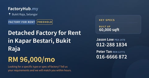 Factory For Rent - Detached Factory for Rent in Kapar Bestari, Bukit Raja - Bukit Raja, Selangor
