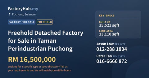 Factory For Sale - Freehold Detached Factory for Sale in Taman Perindustrian Puchong - Puchong, Selangor