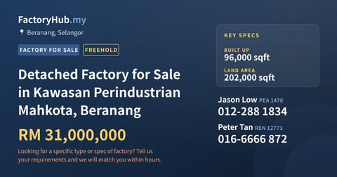 Factory For Sale - Detached Factory for Sale in Kawasan Perindustrian Mahkota, Beranang - Beranang, Selangor