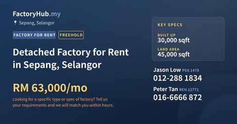 Factory For Rent - Detached Factory for Rent in Sepang, Selangor - Sepang, Selangor