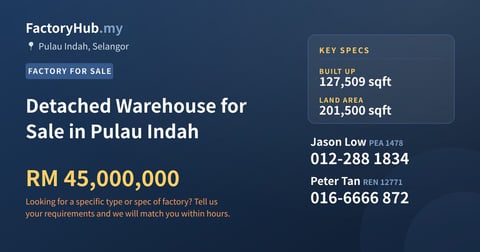 Factory For Sale - Detached Warehouse for Sale in Pulau Indah - Pulau Indah, Selangor