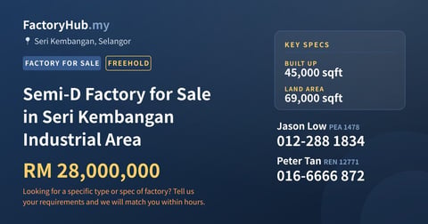 Factory For Sale - Semi-D Factory for Sale in Seri Kembangan Industrial Area - Seri Kembangan, Selangor