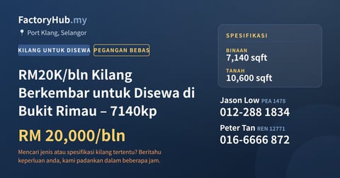 Kilang Untuk Disewa - RM20K/bln Kilang Berkembar untuk Disewa di Bukit Rimau – 7140kp - Port Klang, Selangor
