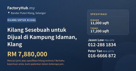 Kilang Untuk Dijual - Kilang Sesebuah untuk Dijual di Kampung Idaman, Klang - Bandar Puteri Klang, Selangor