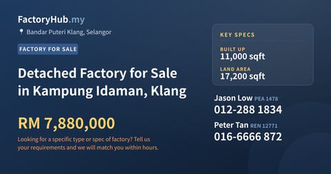 Factory For Sale - Detached Factory for Sale in Kampung Idaman, Klang - Bandar Puteri Klang, Selangor