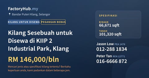 Kilang Untuk Disewa - Kilang Sesebuah untuk Disewa di KIIP 2 Industrial Park, Klang - Bandar Puteri Klang, Selangor