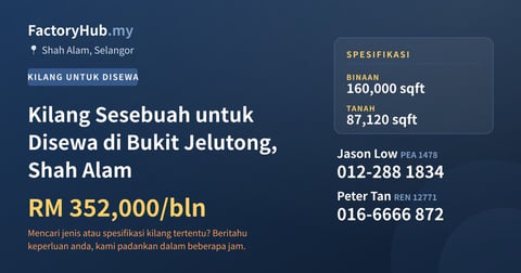 Kilang Untuk Disewa - Kilang Sesebuah untuk Disewa di Bukit Jelutong, Shah Alam - Shah Alam, Selangor