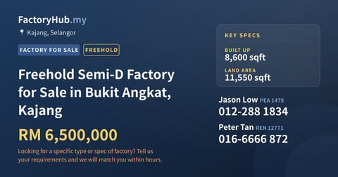 Factory For Sale - Freehold Semi-D Factory for Sale in Bukit Angkat, Kajang - Kajang, Selangor