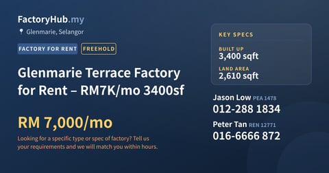 Factory For Rent - Glenmarie Terrace Factory for Rent – RM7K/mo 3400sf - Glenmarie, Selangor
