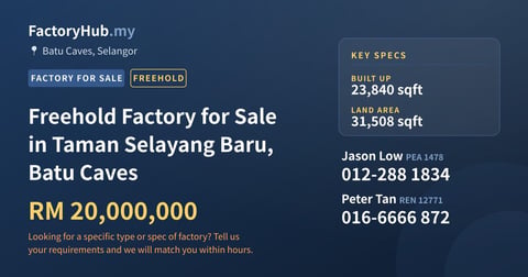 Factory For Sale - Freehold Factory for Sale in Taman Selayang Baru, Batu Caves - Batu Caves, Selangor