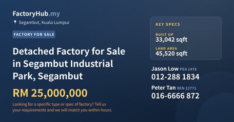 Factory For Sale - Detached Factory for Sale in Segambut Industrial Park, Segambut - Segambut, Kuala Lumpur