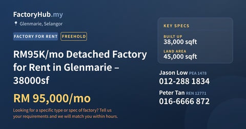 Factory For Rent - RM95K/mo Detached Factory for Rent in Glenmarie – 38000sf - Glenmarie, Selangor