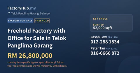 Factory For Sale - Freehold Factory with Office for Sale in Telok Panglima Garang - Telok Panglima Garang, Selangor