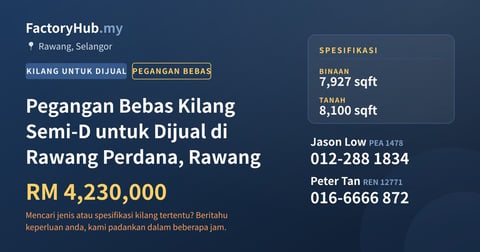 Kilang Untuk Dijual - Pegangan Bebas Kilang Semi-D untuk Dijual di Rawang Perdana, Rawang - Rawang, Selangor