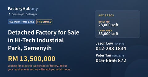 Factory For Sale - Detached Factory for Sale in Hi-Tech Industrial Park, Semenyih - Semenyih, Selangor