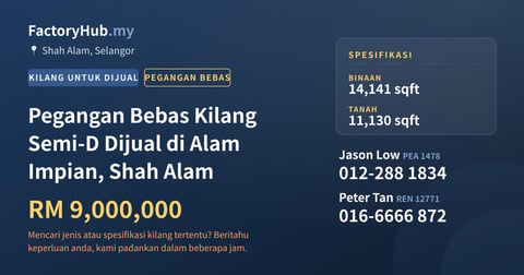 Kilang Untuk Dijual - Pegangan Bebas Kilang Semi-D Dijual di Alam Impian, Shah Alam - Shah Alam, Selangor