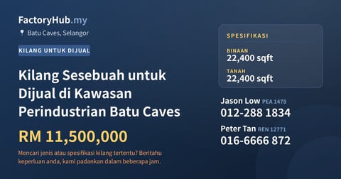 Kilang Untuk Dijual - Kilang Sesebuah untuk Dijual di Kawasan Perindustrian Batu Caves - Batu Caves, Selangor