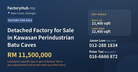 Factory For Sale - Detached Factory for Sale in Kawasan Perindustrian Batu Caves - Batu Caves, Selangor