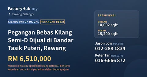 Kilang Untuk Dijual - Pegangan Bebas Kilang Semi-D Dijual di Bandar Tasik Puteri, Rawang - Rawang, Selangor