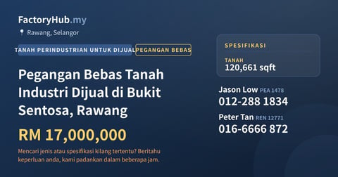Tanah Untuk Dijual - Pegangan Bebas Tanah Industri Dijual di Bukit Sentosa, Rawang - Rawang, Selangor