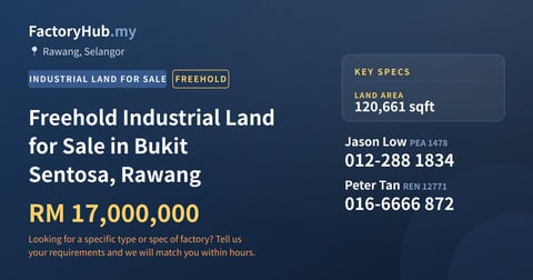 Land For Sale - Freehold Industrial Land for Sale in Bukit Sentosa, Rawang - Rawang, Selangor