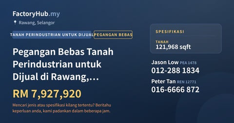 Tanah Untuk Dijual - Pegangan Bebas Tanah Perindustrian untuk Dijual di Rawang, Selangor - Rawang, Selangor
