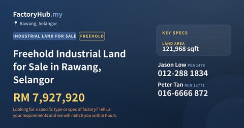 Land For Sale - Freehold Industrial Land for Sale in Rawang, Selangor - Rawang, Selangor