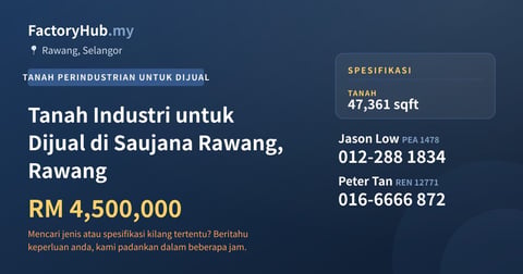 Tanah Untuk Dijual - Tanah Industri untuk Dijual di Saujana Rawang, Rawang - Rawang, Selangor