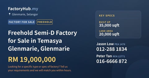 Factory For Sale - Freehold Semi-D Factory for Sale in Temasya Glenmarie, Glenmarie - Glenmarie, Selangor