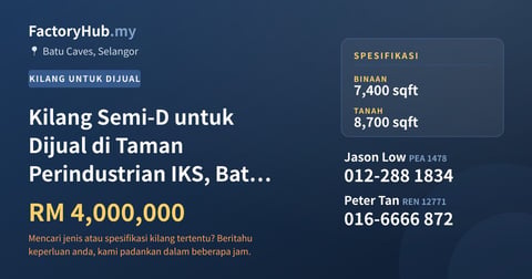 Kilang Untuk Dijual - Kilang Semi-D untuk Dijual di Taman Perindustrian IKS, Batu Caves - Batu Caves, Selangor