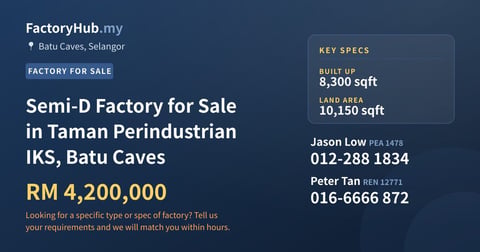 Factory For Sale - Semi-D Factory for Sale in Taman Perindustrian IKS, Batu Caves - Batu Caves, Selangor