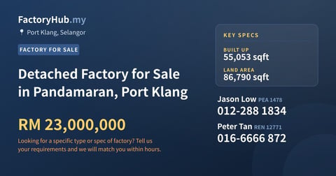Factory For Sale - Detached Factory for Sale in Pandamaran, Port Klang - Port Klang, Selangor
