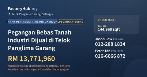 Tanah Untuk Dijual - Pegangan Bebas Tanah Industri Dijual di Telok Panglima Garang - Telok Panglima Garang, Selangor
