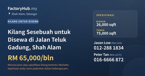 Kilang Untuk Disewa - Kilang Sesebuah untuk Disewa di Jalan Teluk Gadung, Shah Alam - Shah Alam, Selangor