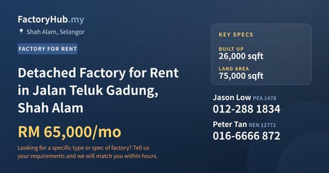 Factory For Rent - Detached Factory for Rent in Jalan Teluk Gadung, Shah Alam - Shah Alam, Selangor