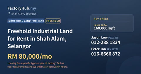 Land For Rent - Freehold Industrial Land for Rent in Shah Alam, Selangor - Shah Alam, Selangor