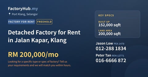 Factory For Rent - Detached Factory for Rent in Jalan Kapar, Klang - Port Klang, Selangor